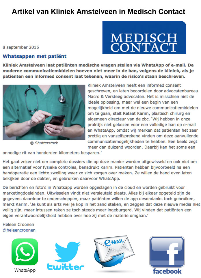 Artikel over WhatsApp in Medisch Contact